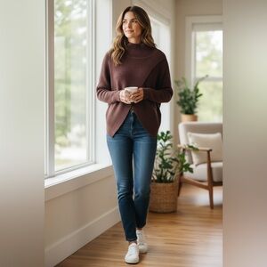 Elegant Brown Women's Turtleneck Sweater